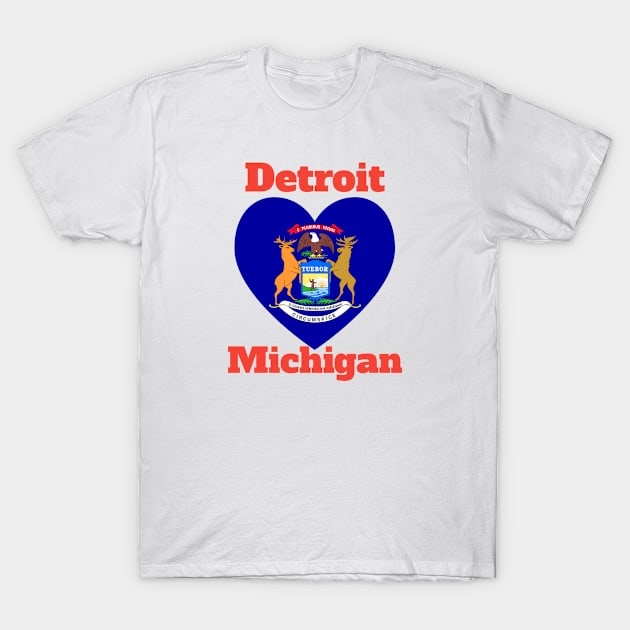 Detroit Michigan Heart Flag T-Shirt by Queen 1120